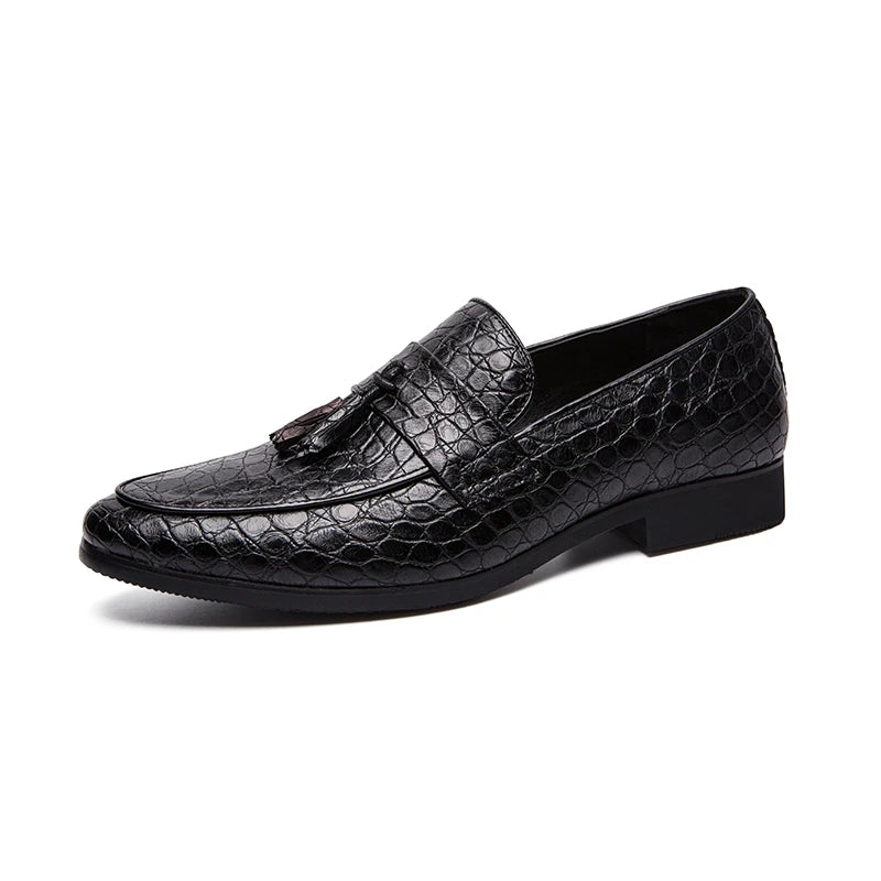 Mocassins en cuir véritable effet croco pour homme