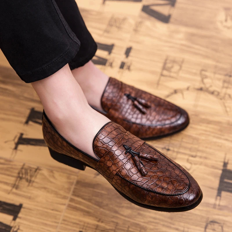 Mocassins en cuir véritable effet croco pour homme