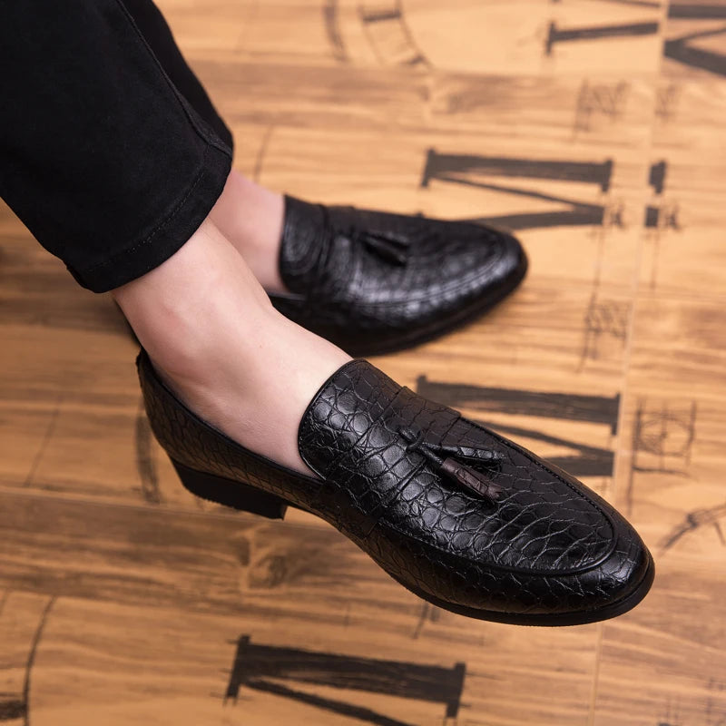 Mocassins en cuir véritable effet croco pour homme