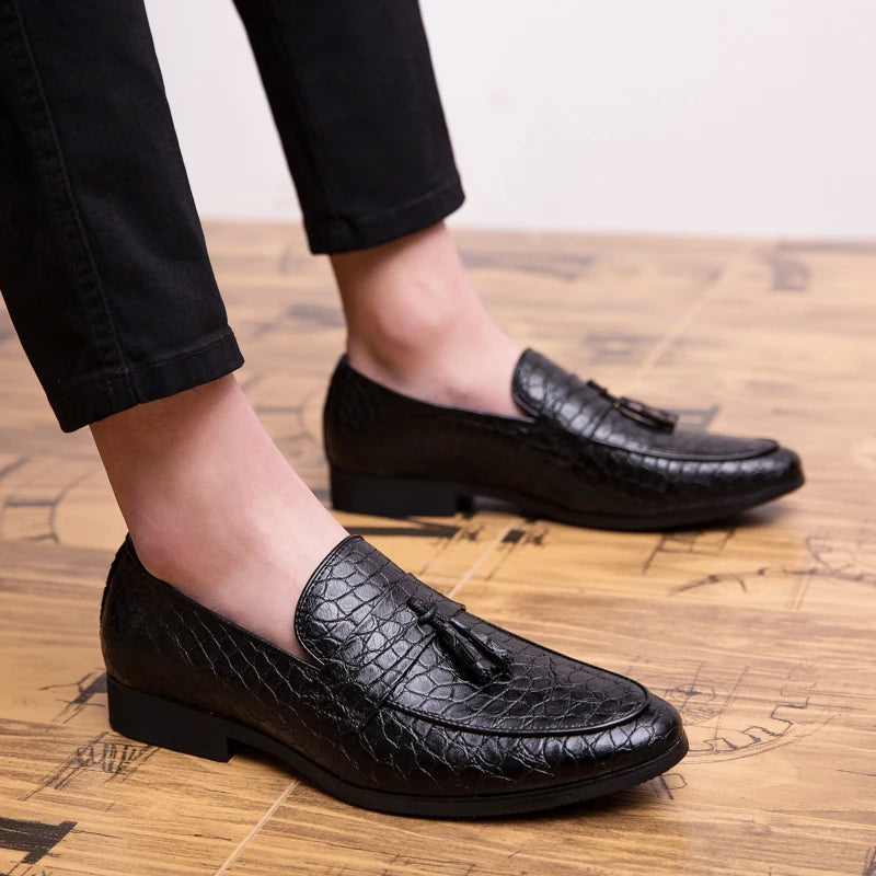Mocassins en cuir véritable effet croco pour homme