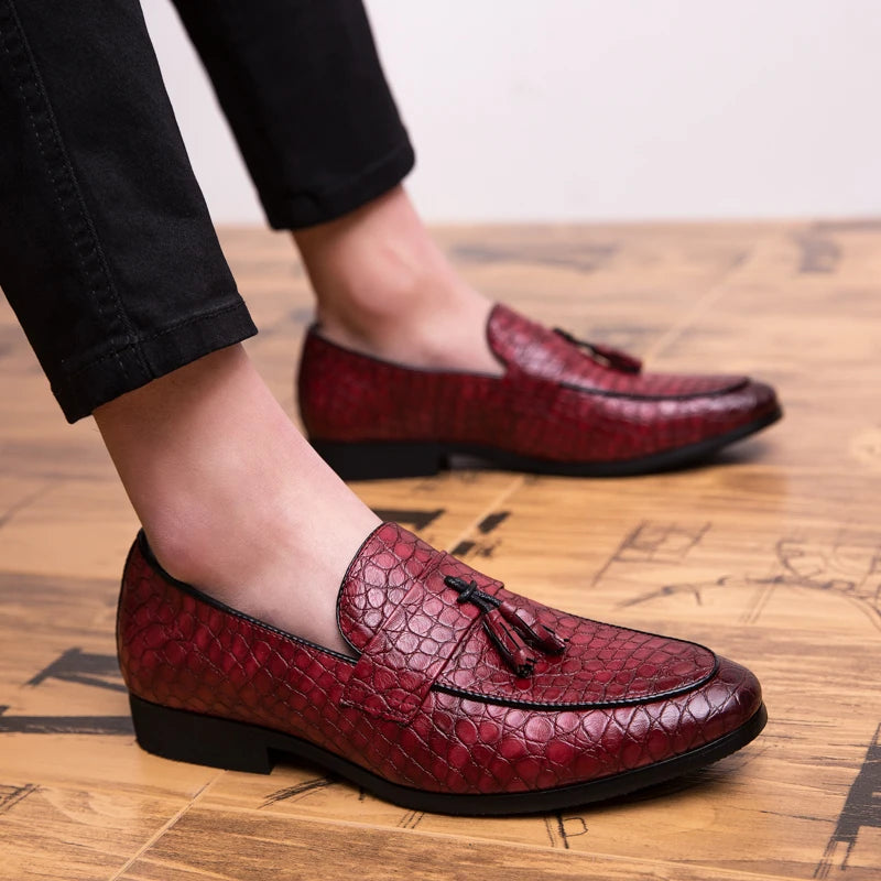 Mocassins en cuir véritable effet croco pour homme