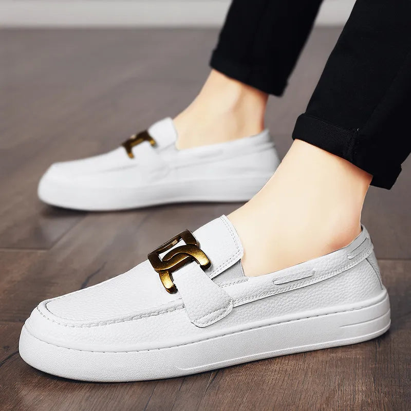 Mocassins classiques en cuir synthétique blanc pour hommes