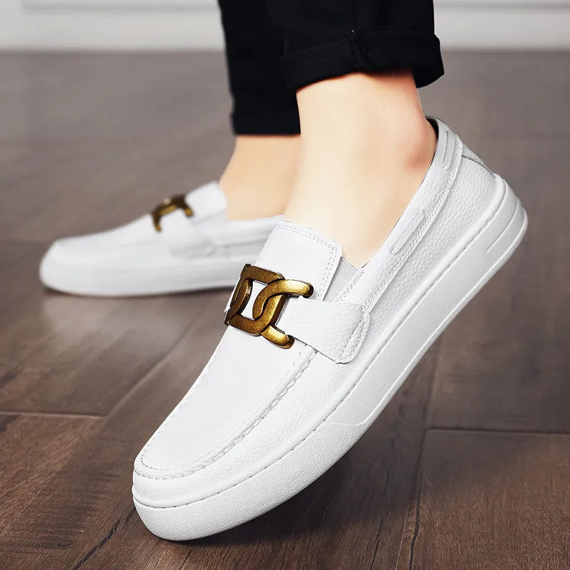Mocassins classiques en cuir synthétique blanc pour hommes