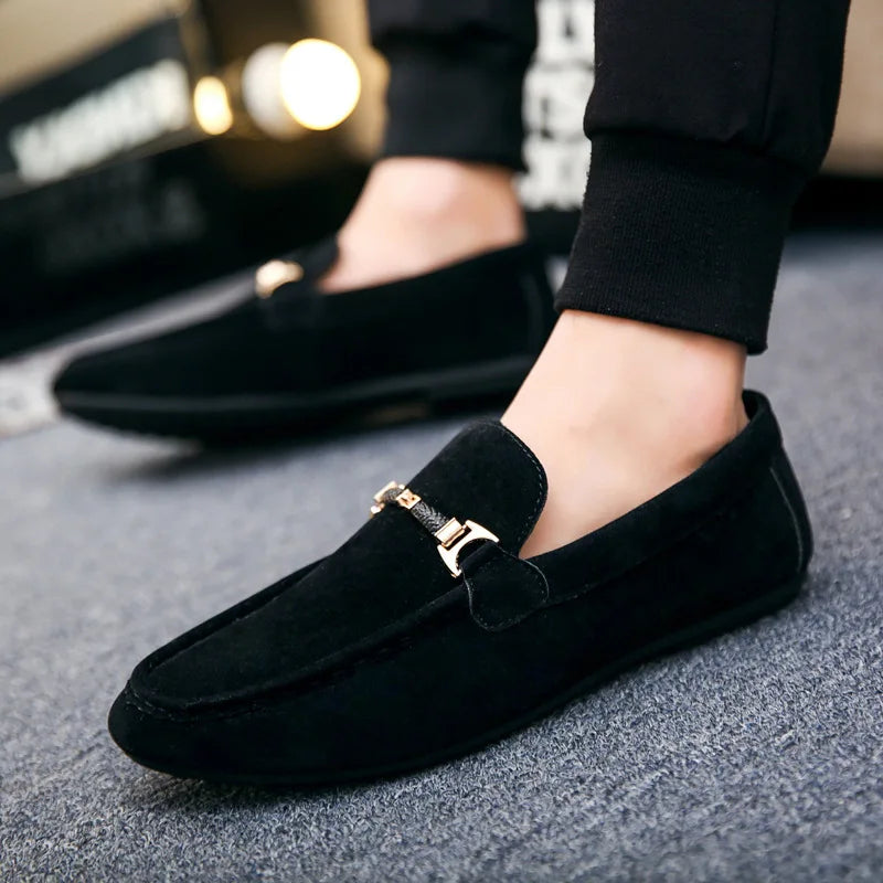 Mocassin noir en daim pour hommes