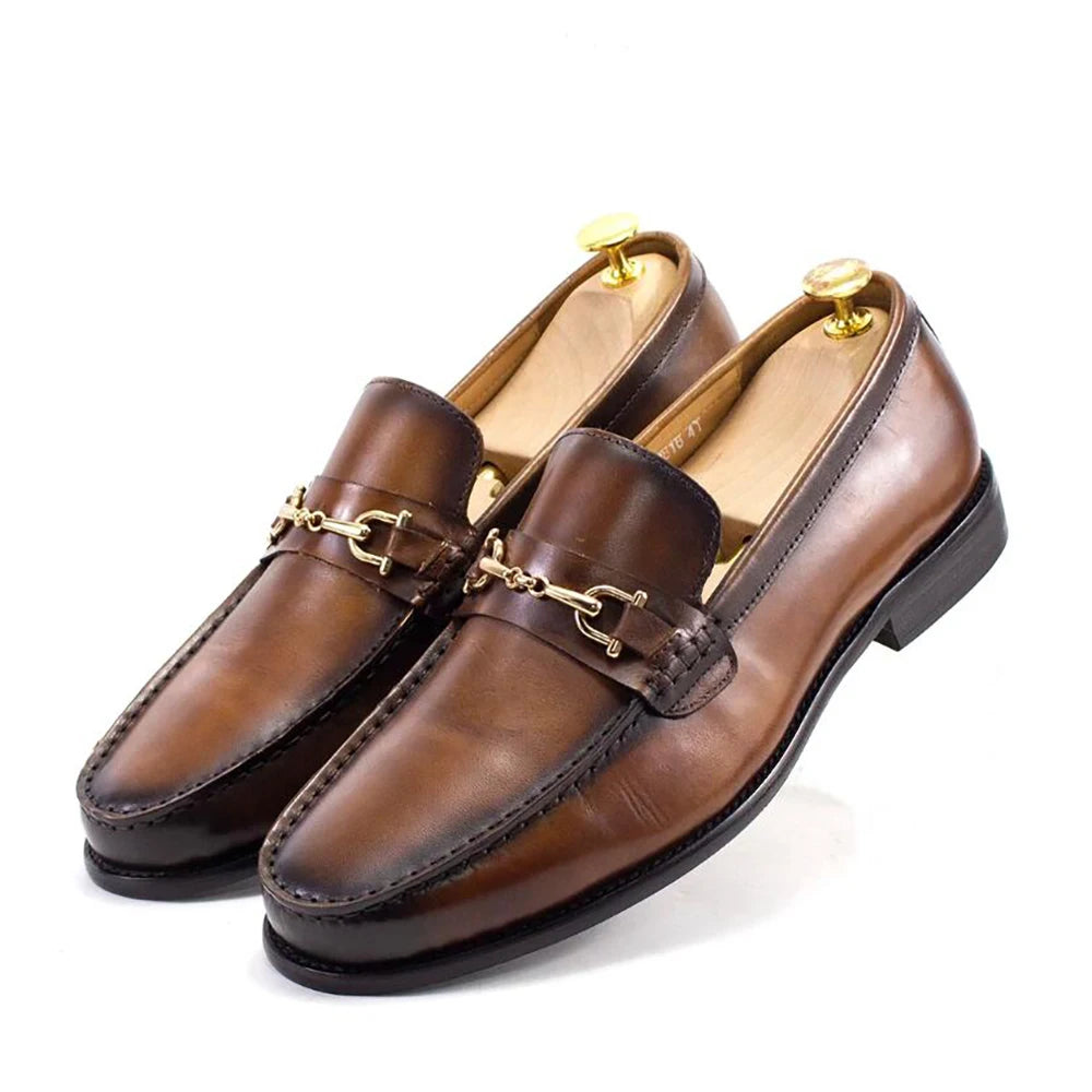 Andrey - Mocassin en cuir noir à métal doré
