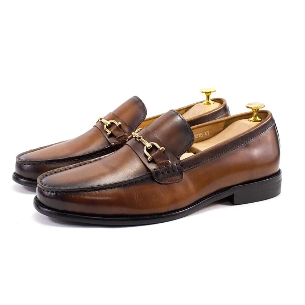 Andrey - Mocassin en cuir noir à métal doré