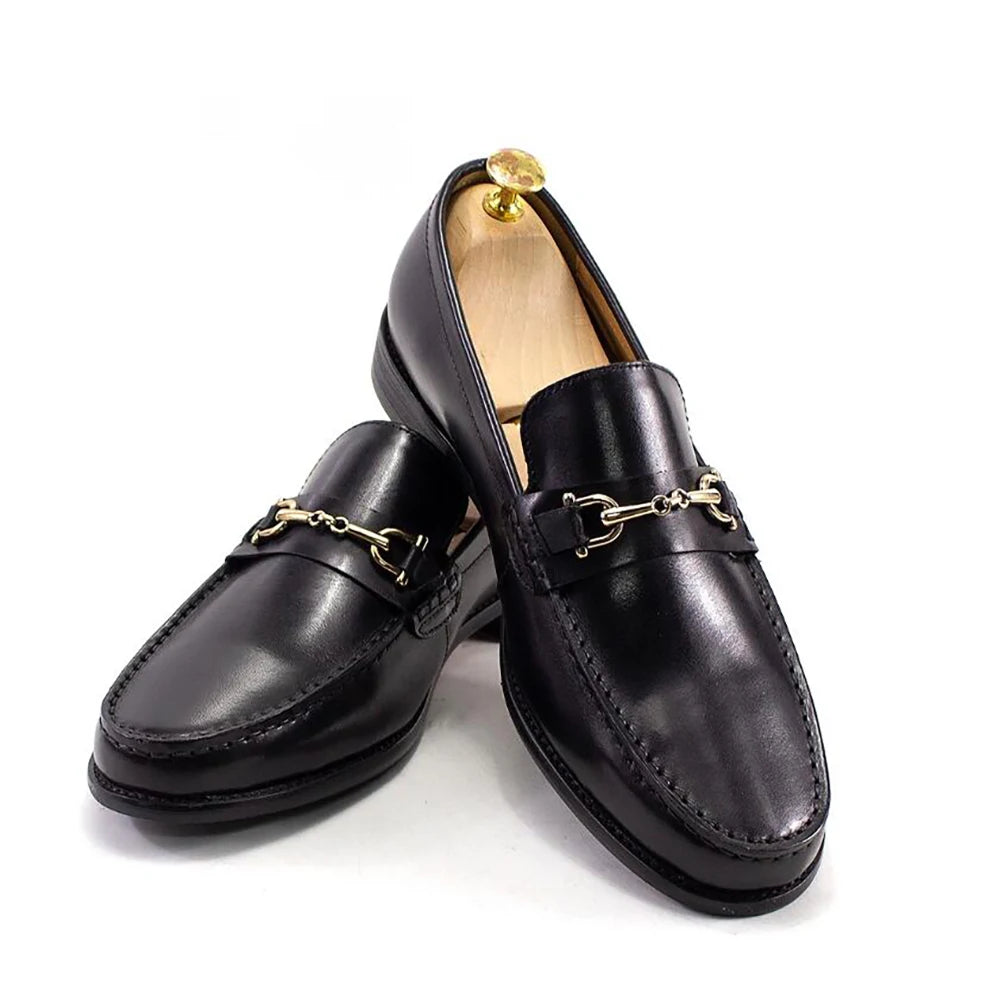 Andrey - Mocassin en cuir noir à métal doré