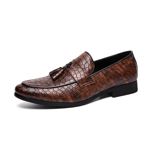 Mocassins en cuir véritable effet croco pour homme