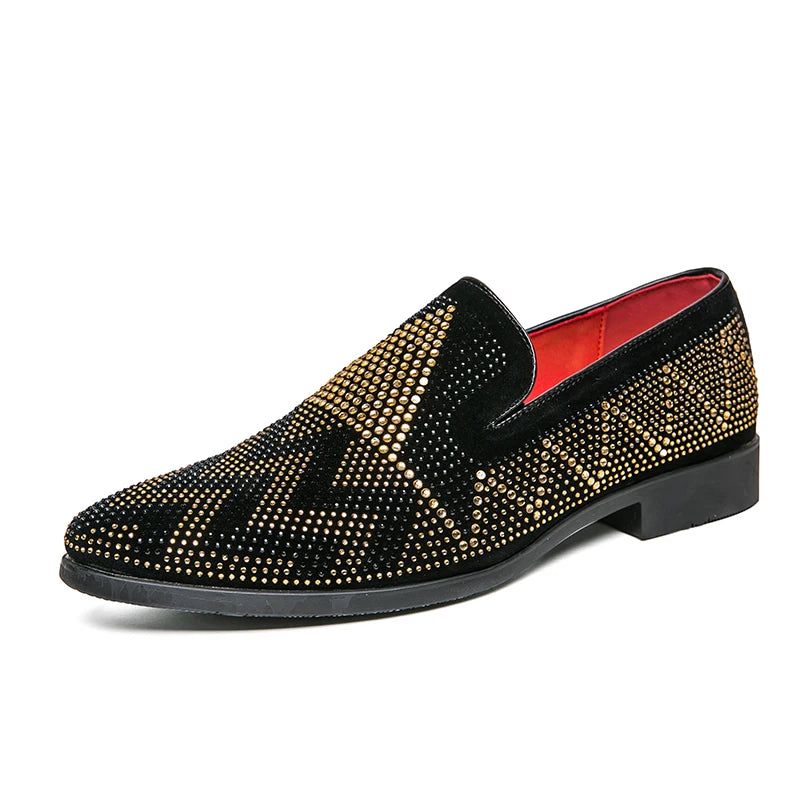 Mocassins noirs en strass dorés pour hommes