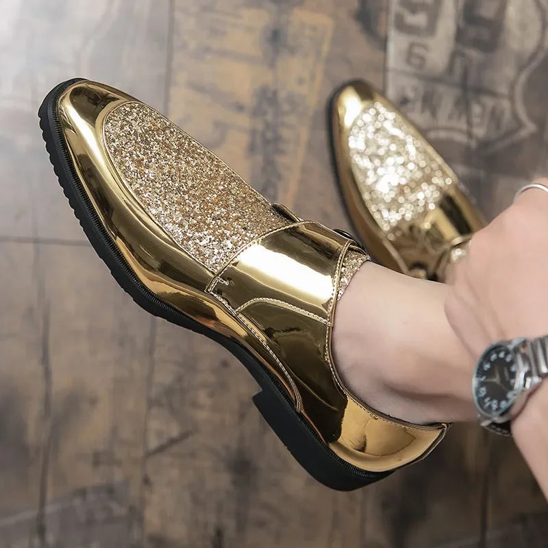 Mocassins vernis de luxe à paillettes pour hommes