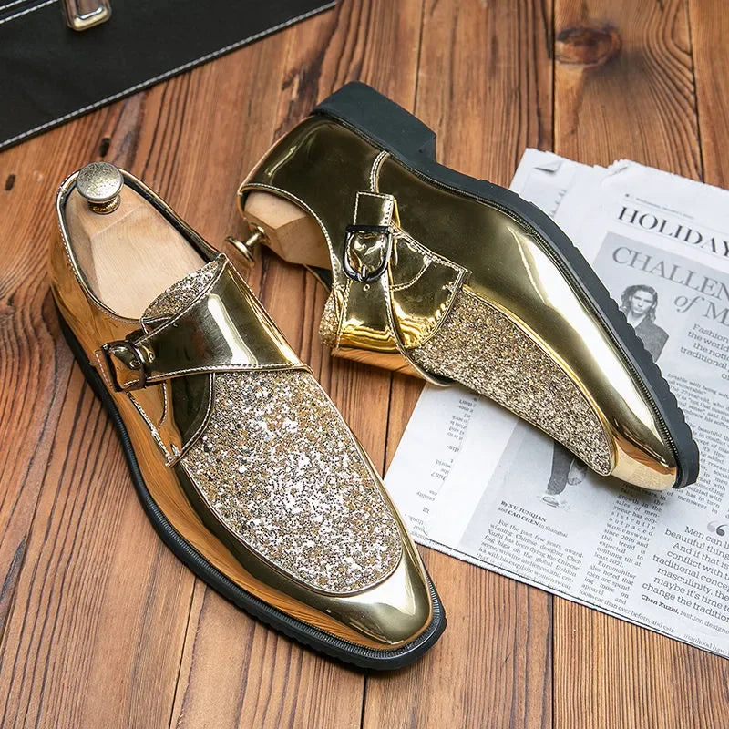 Mocassins vernis de luxe à paillettes pour hommes