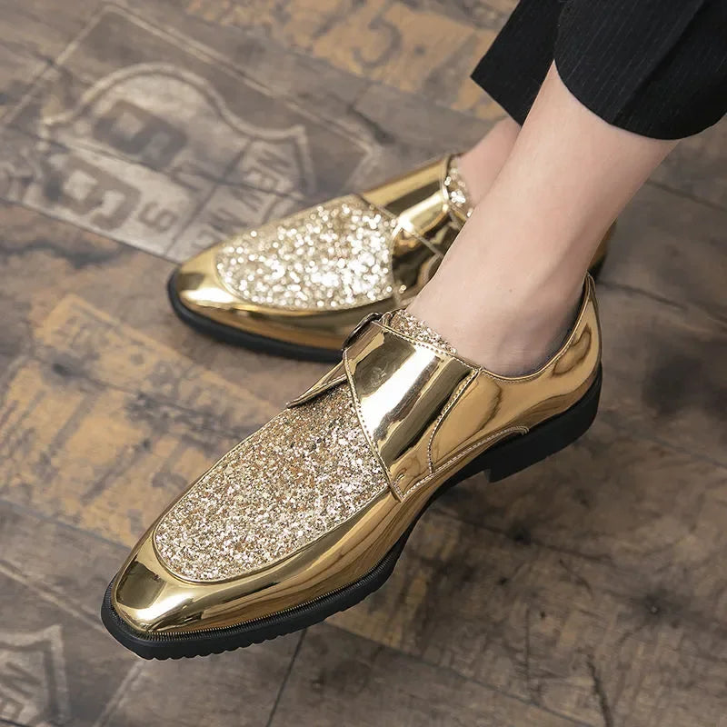 Mocassins vernis de luxe à paillettes pour hommes