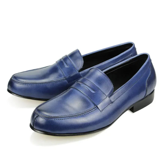 Mocassins bleus en cuir véritable pour homme