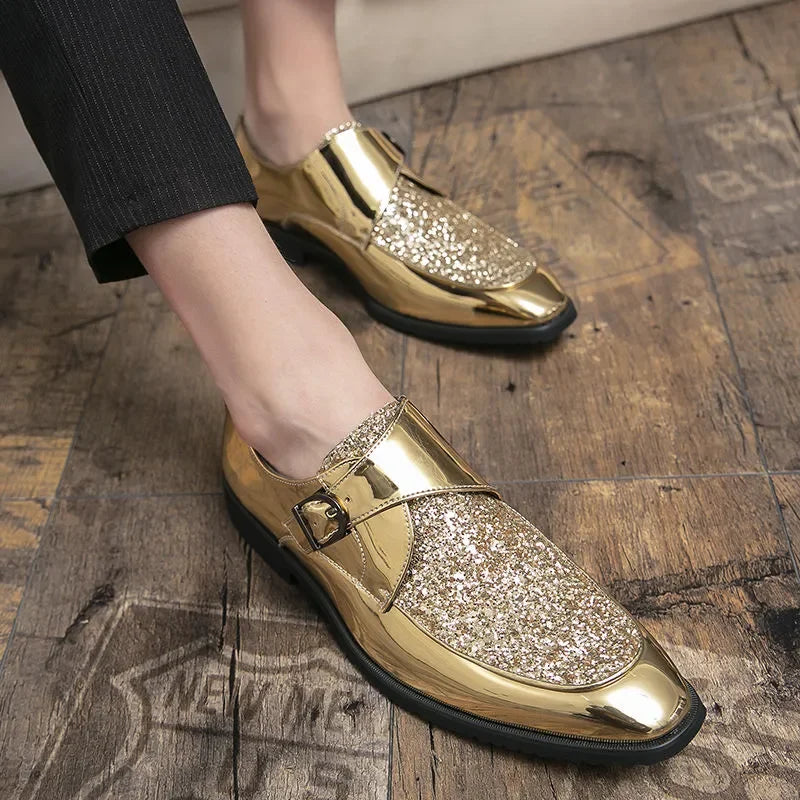 Mocassins vernis de luxe à paillettes pour hommes