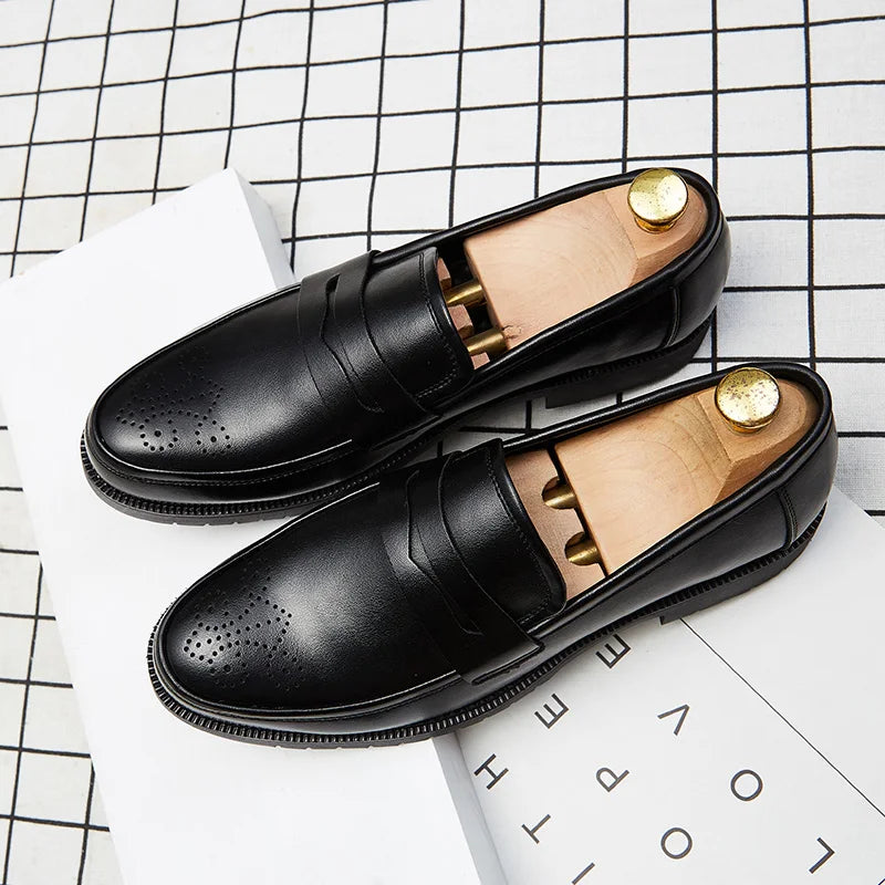 Mocassins décontractés marron ou noir en cuir véritable pour homme