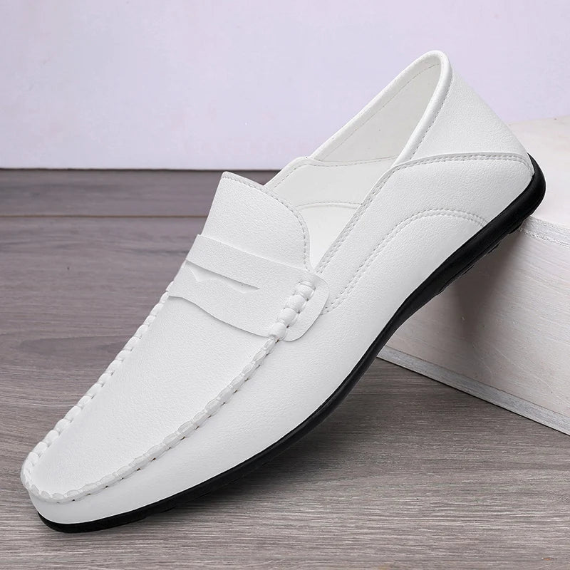 Mocassins décontractés en effet cuir blanc pour hommes