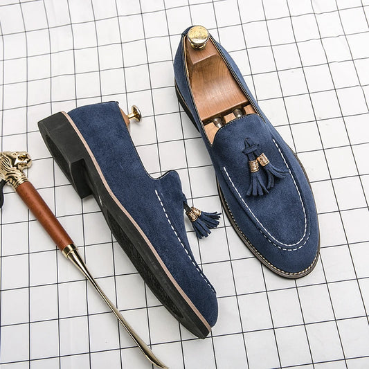 Mocassins italiens bleu en effet daim pour homme