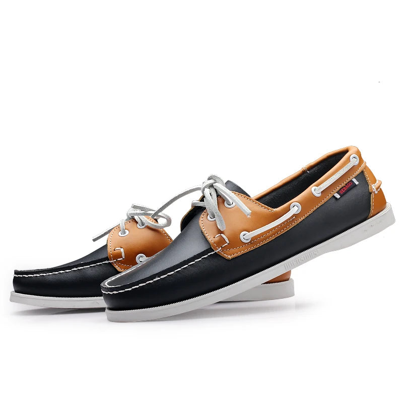 Mocassins bateau à lacets en cuir noir pour homme