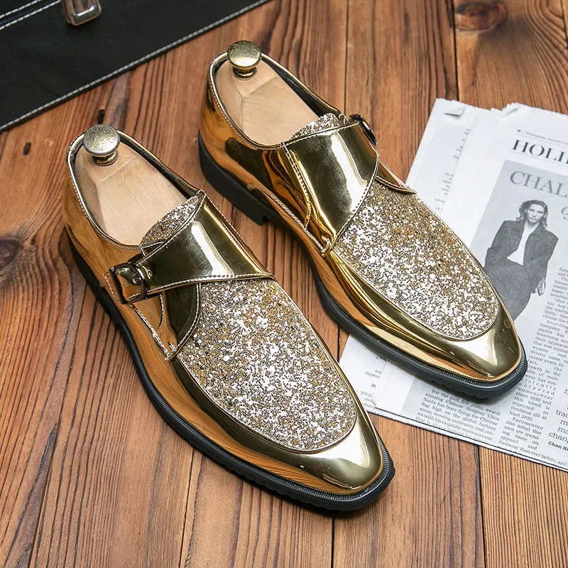 Mocassins vernis de luxe à paillettes pour hommes