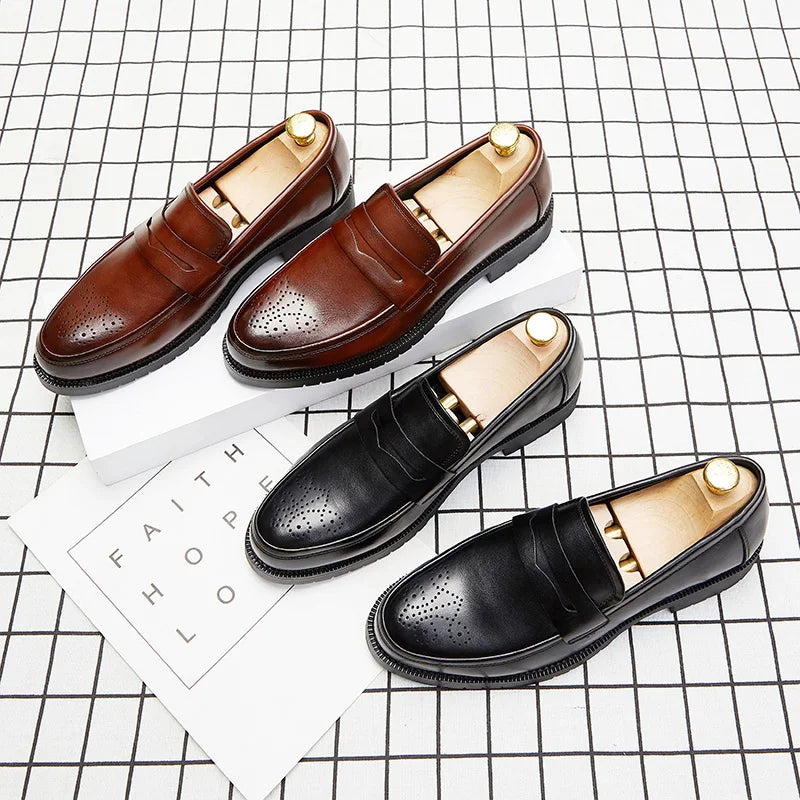 Mocassins décontractés marron ou noir en cuir véritable pour homme