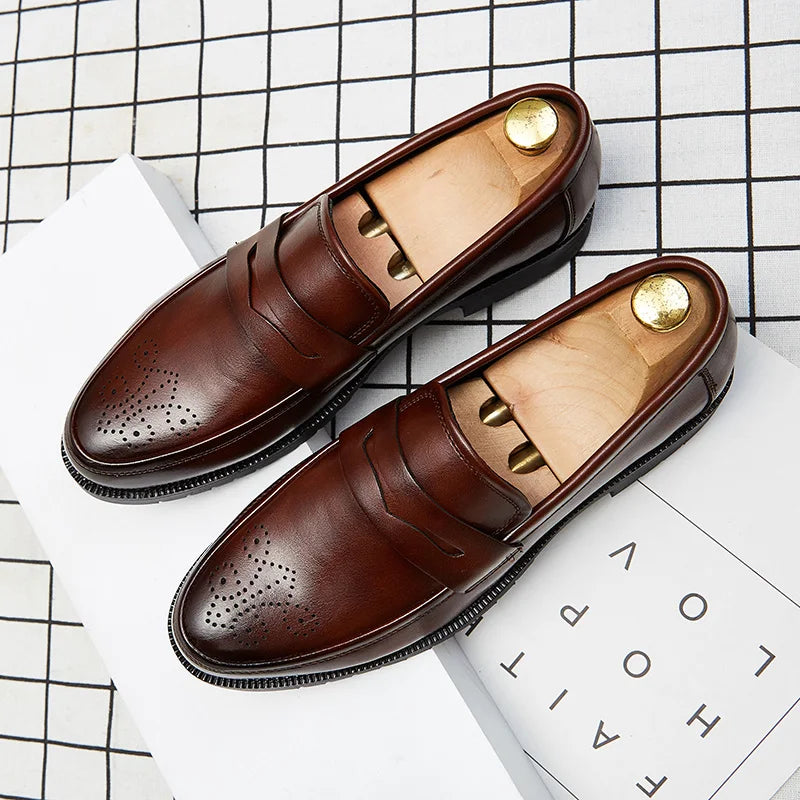 Mocassins décontractés marron ou noir en cuir véritable pour homme